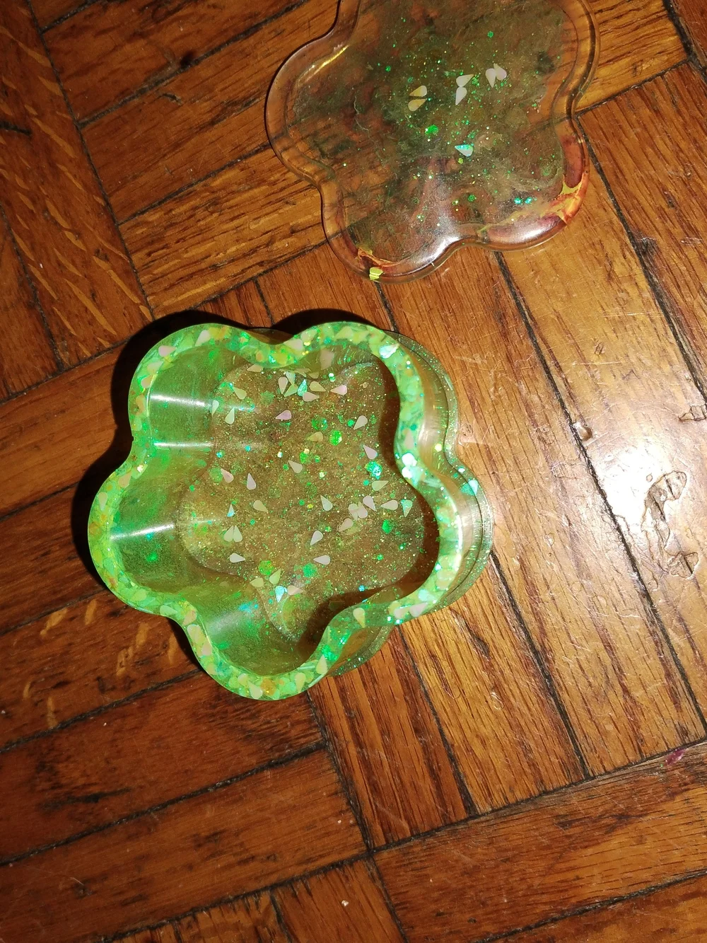 Green Glitter Flower Trinket Dish